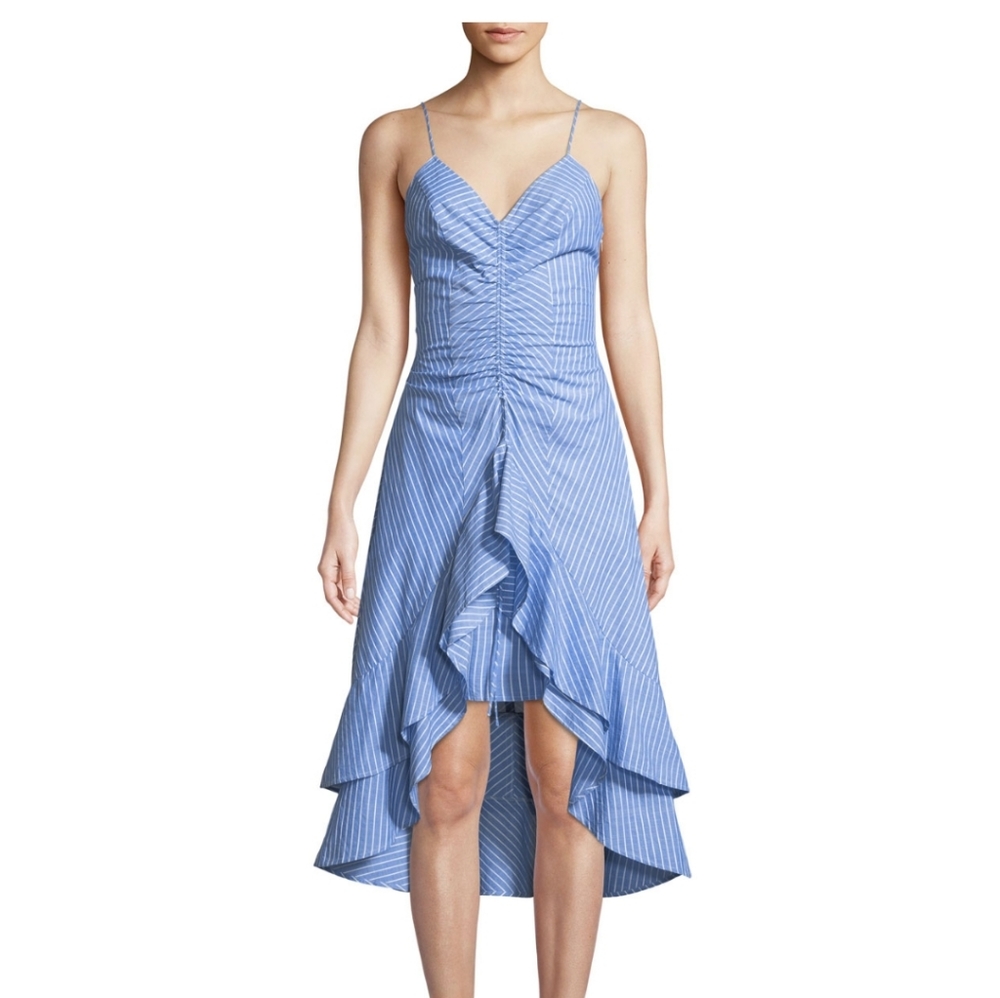 Joie Eberta Striped Cotton High Low Ruffle Dress